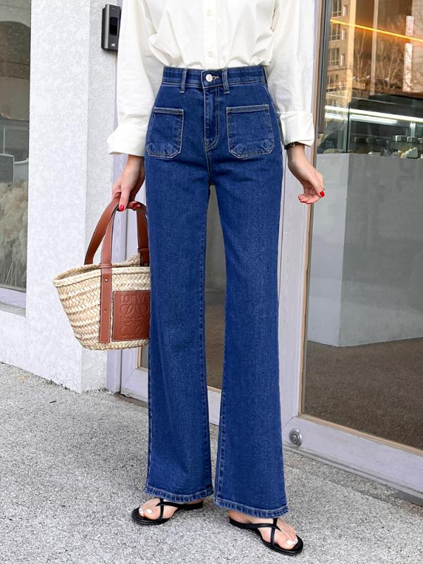 (기장추가)플레이스 투포켓 롱 일자 와이드 청바지(기모추가)