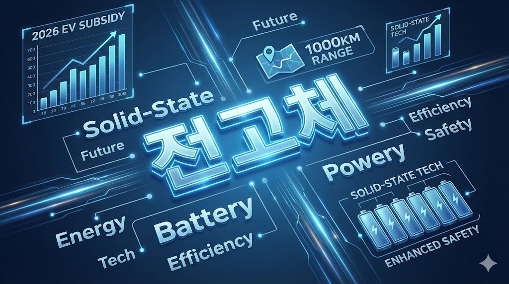 2026년 전고체 배터리 탑재 전기차와 1000km 주행 거리 보조금 혜택 안내 인포그래픽