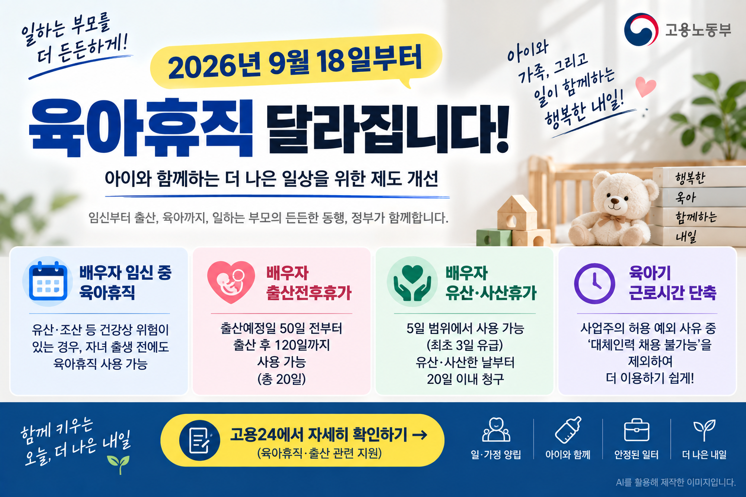 2026 육아휴직 9월18일 시행 배우자 출산전후휴가 유산사산휴가 근로시간 단축
