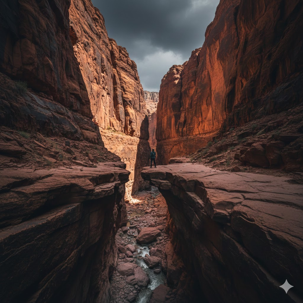 앞으로도 뒤로도 물러설 곳이 없는 협곡 같은 상황, 진퇴유곡의 이미지