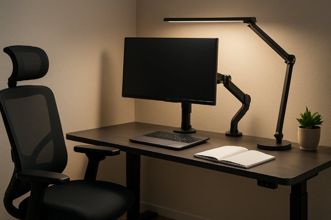인체공학을 고려한 의자와 높낮이 책상의 모습