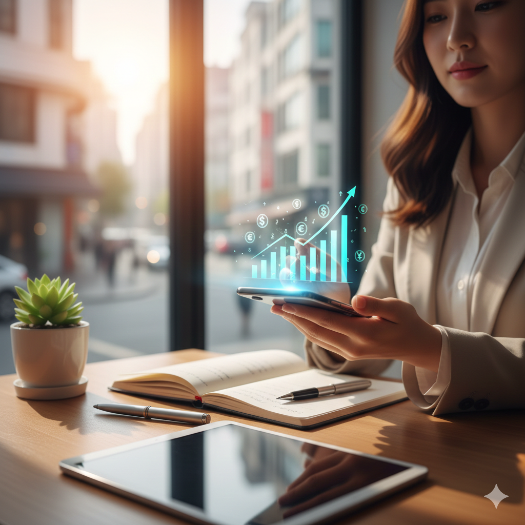 2026년 상생페이백 및 정책자금 정보를 확인하며 미소짓는 사장님 모습