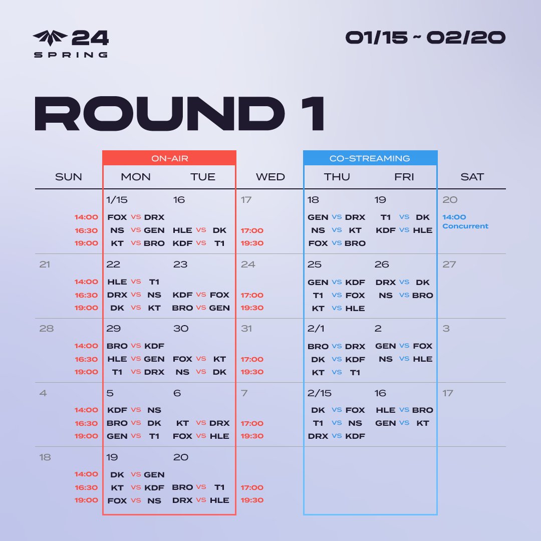 LCK 1라운드 일정