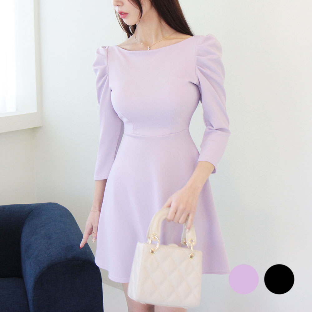 (2color) A라인 플레어 미니원피스 보트넥 주름 셔링 홀복