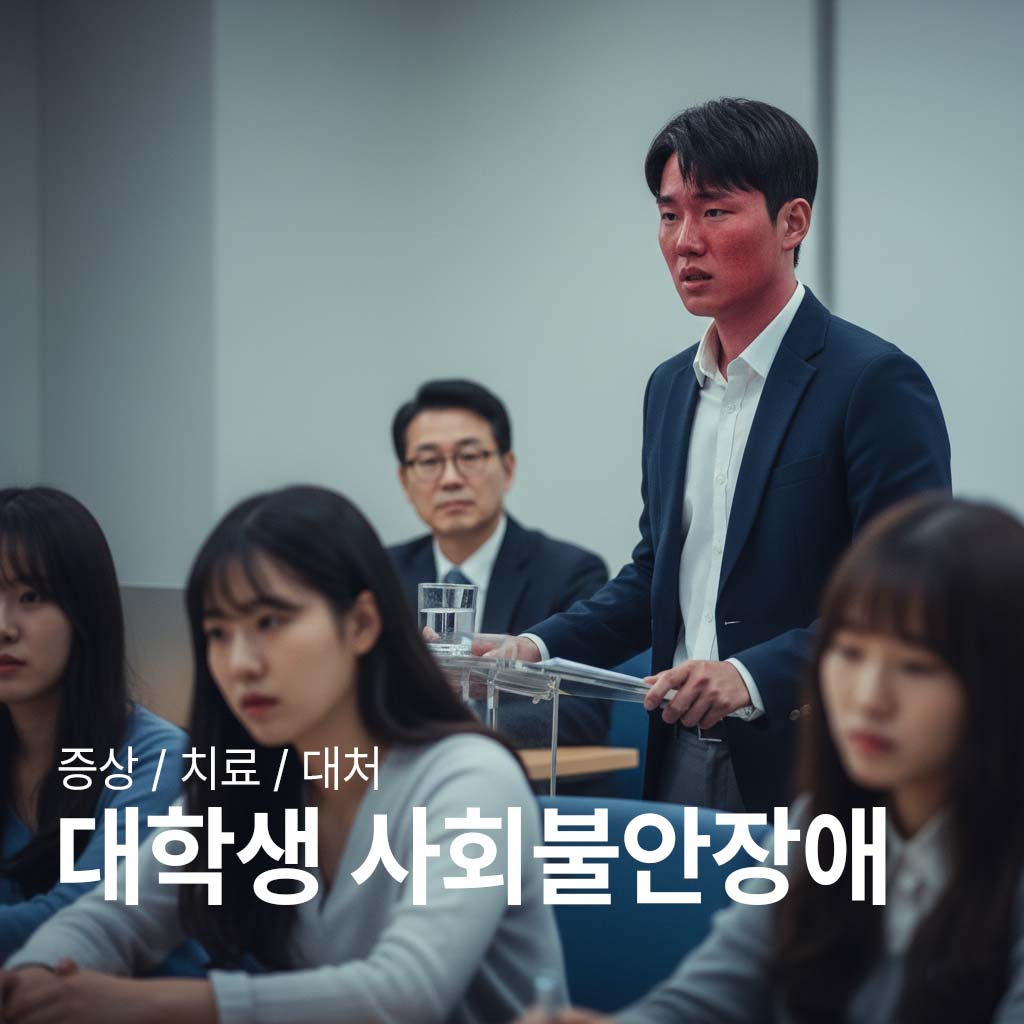 사회불안장애로 발표 할때 얼굴이 빨개지고 땀이나는 대학생 사진