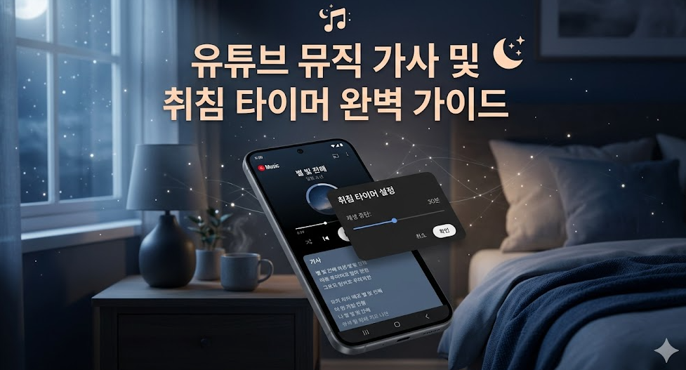 유튜브 뮤직 가사 확인 및 취침 예약 타이머 설정 완벽 가이드