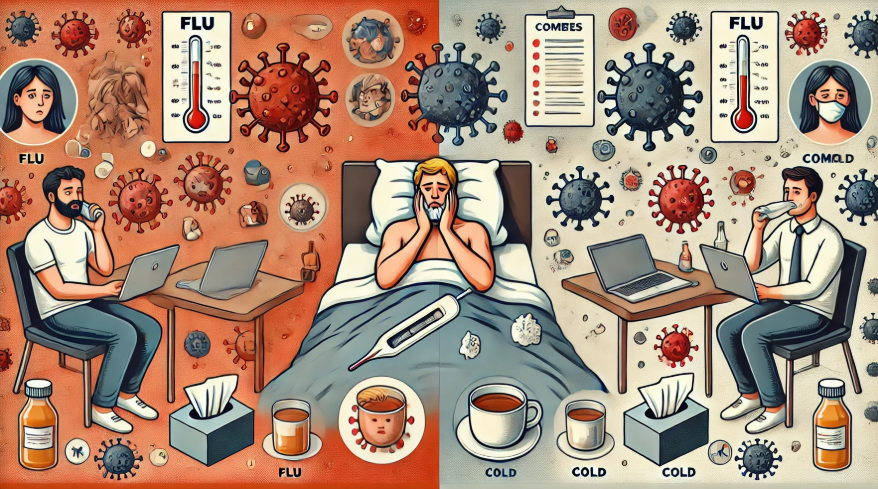 독감과 감기의 증상을 보여주는 그림