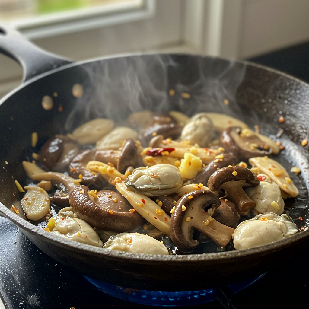 표고버섯과 느타리버섯으로 만든 건강한 요리