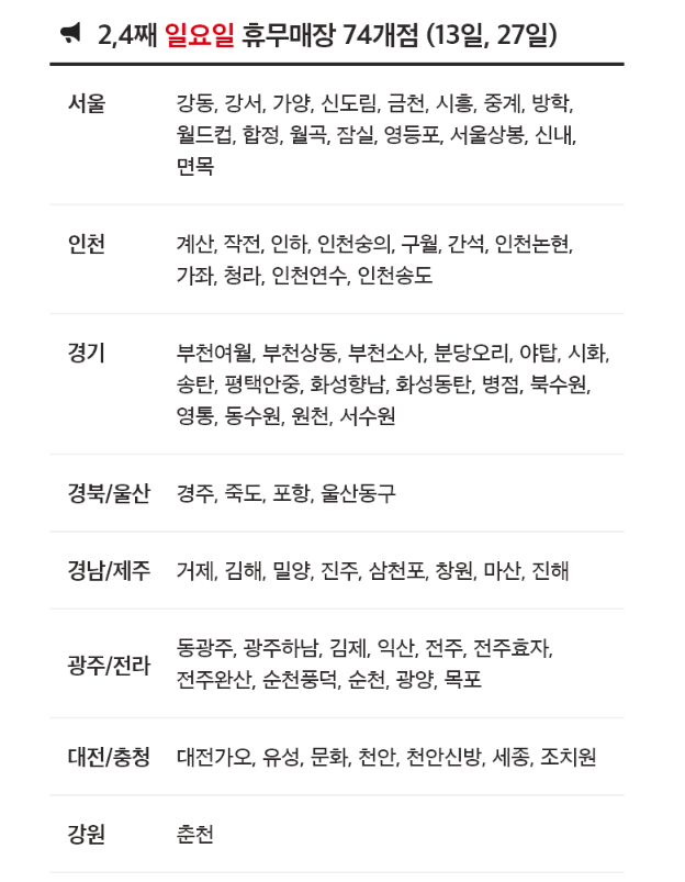 4월 홈플러스 휴무일 - 2,4째주 일요일