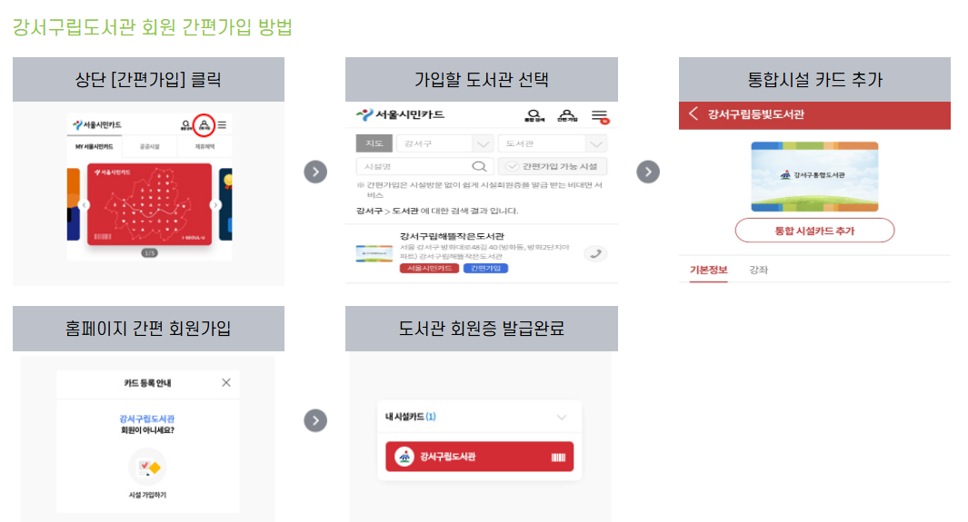강서구립도서관 회원 간편가입 방법 사진