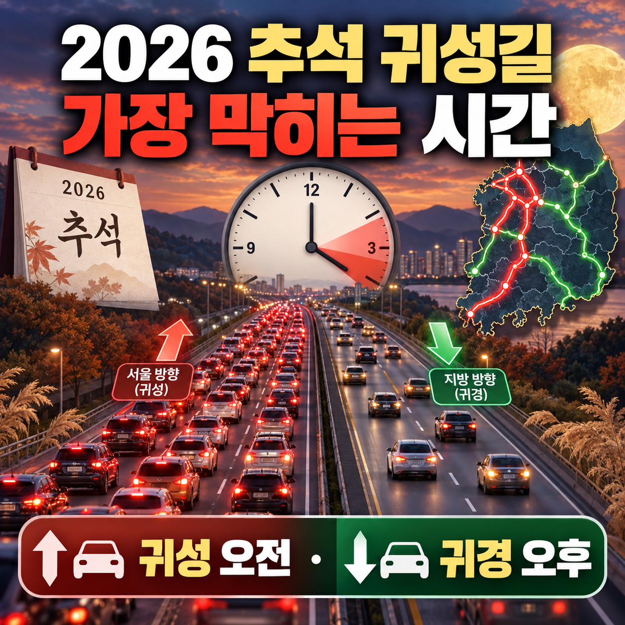 2026 추석 귀성길 가장 막히는 시간 - 과거 혼잡 패턴&middot;출발 추천 시간