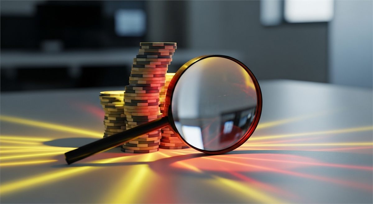 칩과 돋보기를 활용해 기술 테마 투자 리스크를 표현한 장면