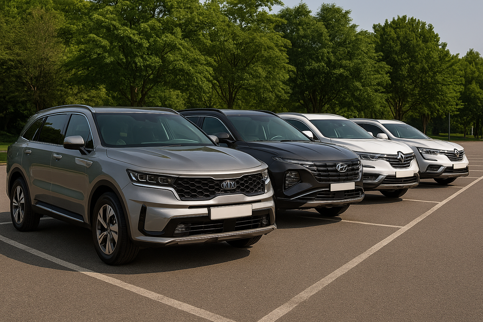 중고 SUV 추천 차량 주행 이미지 – 쏘렌토, QM6, 스포티지, RAV4, 싼타페