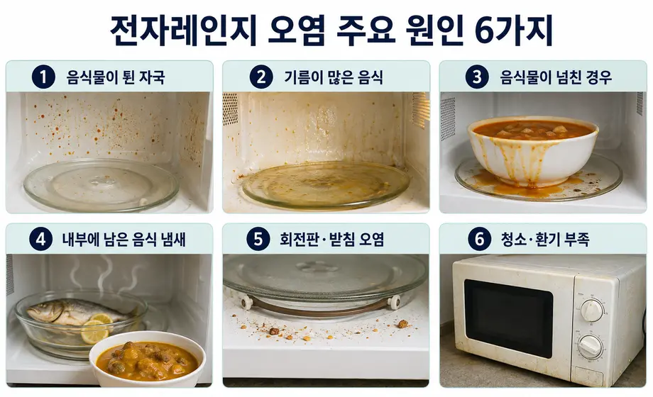 전자레인지가 더러워지는 주요 원인 6가지와 내부 오염 모습
