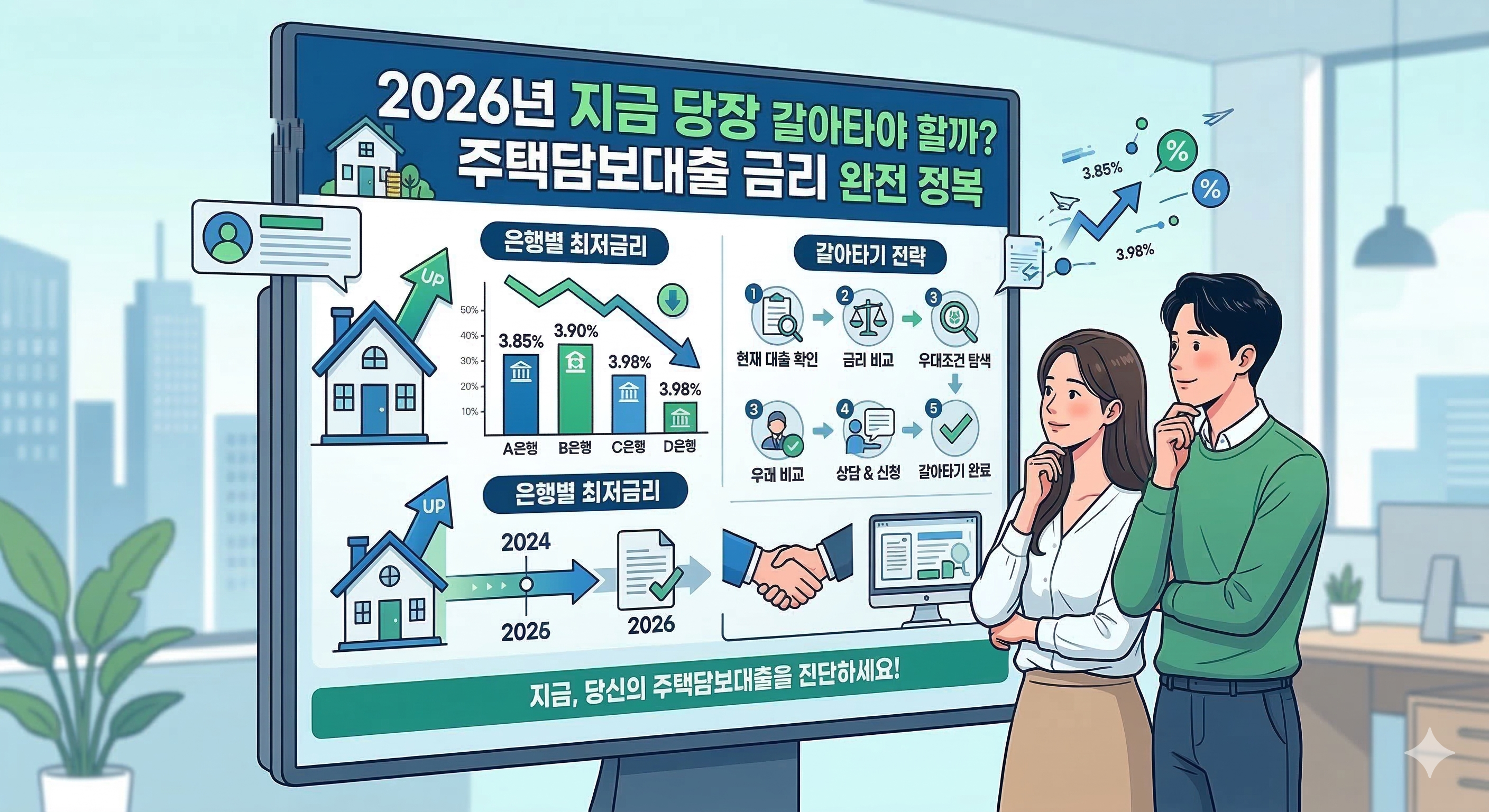 2026년 주택담보대출 금리 완전 정복 — 은행별 최저금리부터 갈아타기 전략까지 한 번에 끝내기