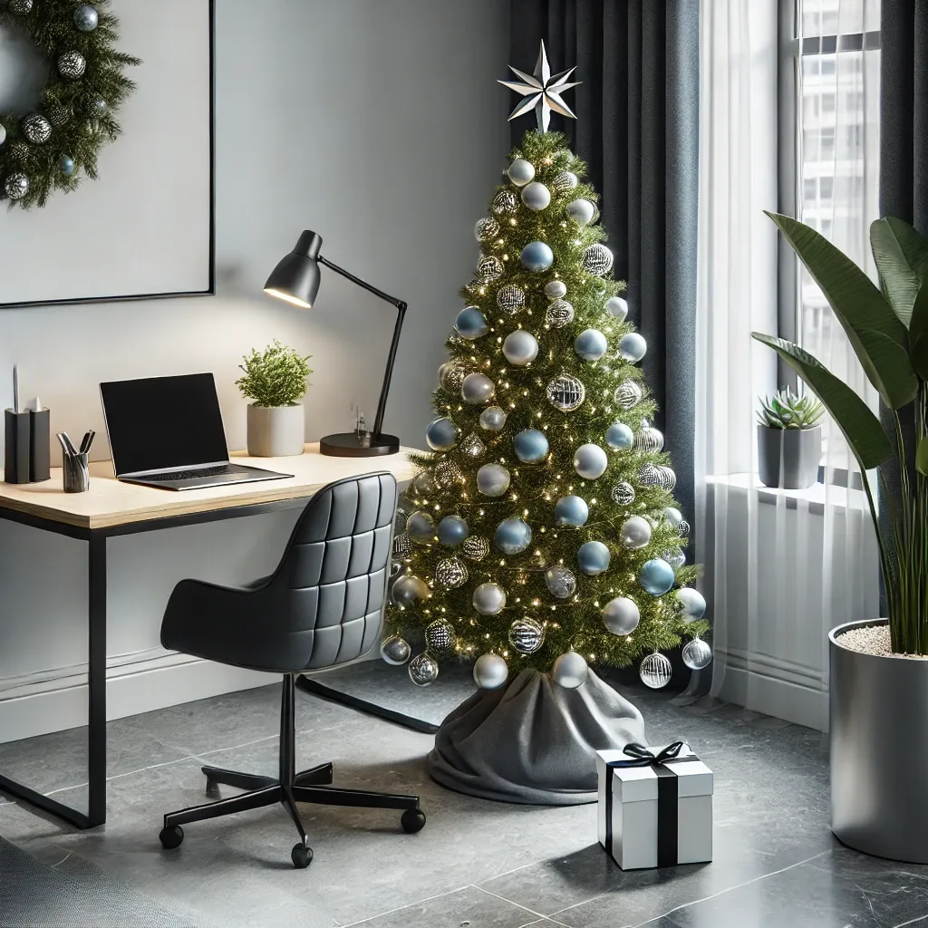 따뜻한 거실에 놓인 중간 크기의 PE 인조 크리스마스 트리 