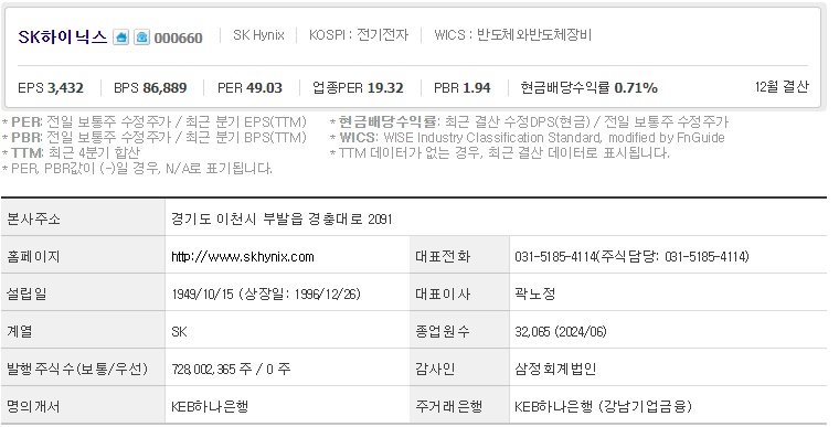 SK하이닉스 HBM관련주 기업개요