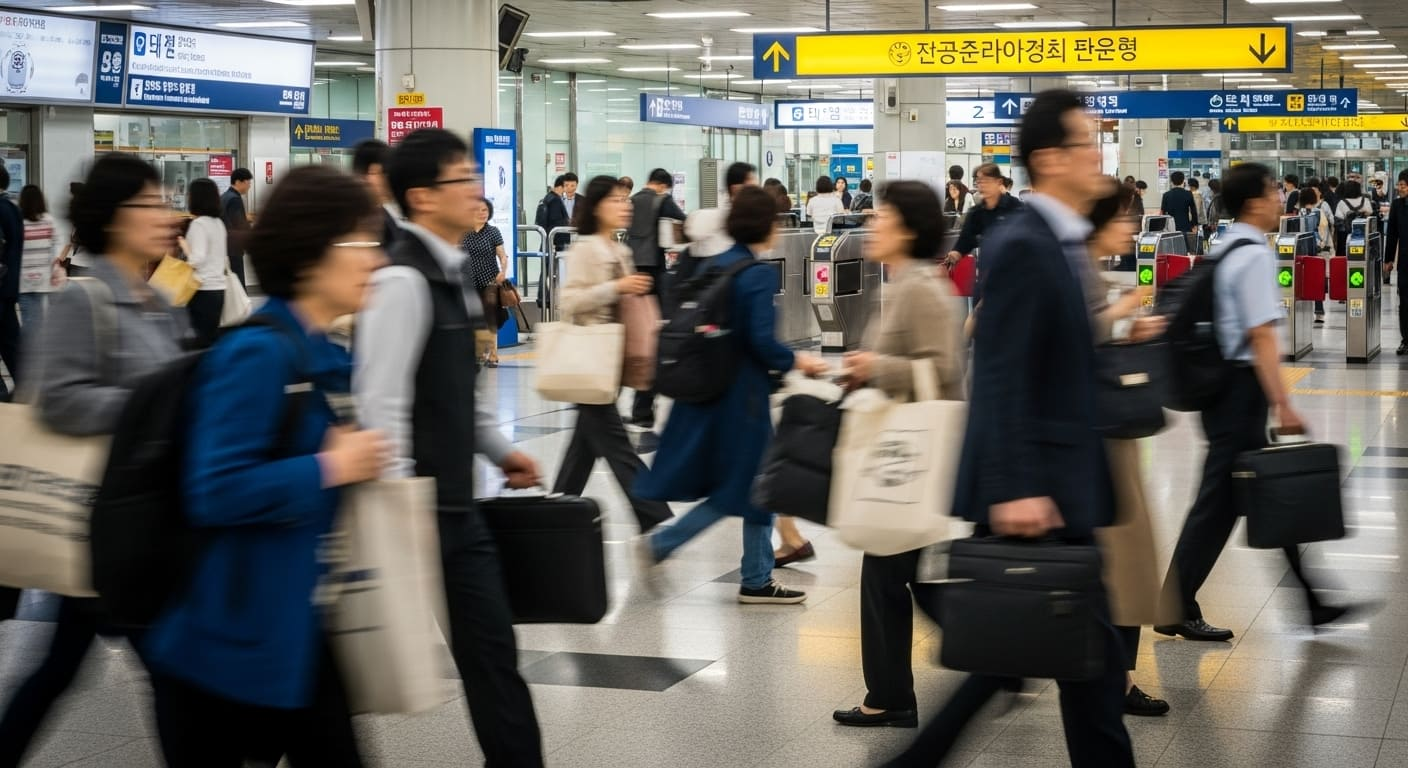 역사 개찰구 앞을 바삐 오가는 인파