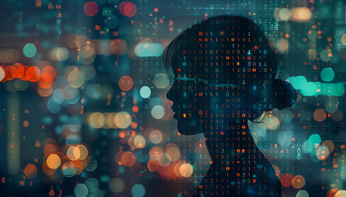 스마트폰 사용으로 기억력을 잃어가는 디지털 치매와 건망증을 상징하는 이미지