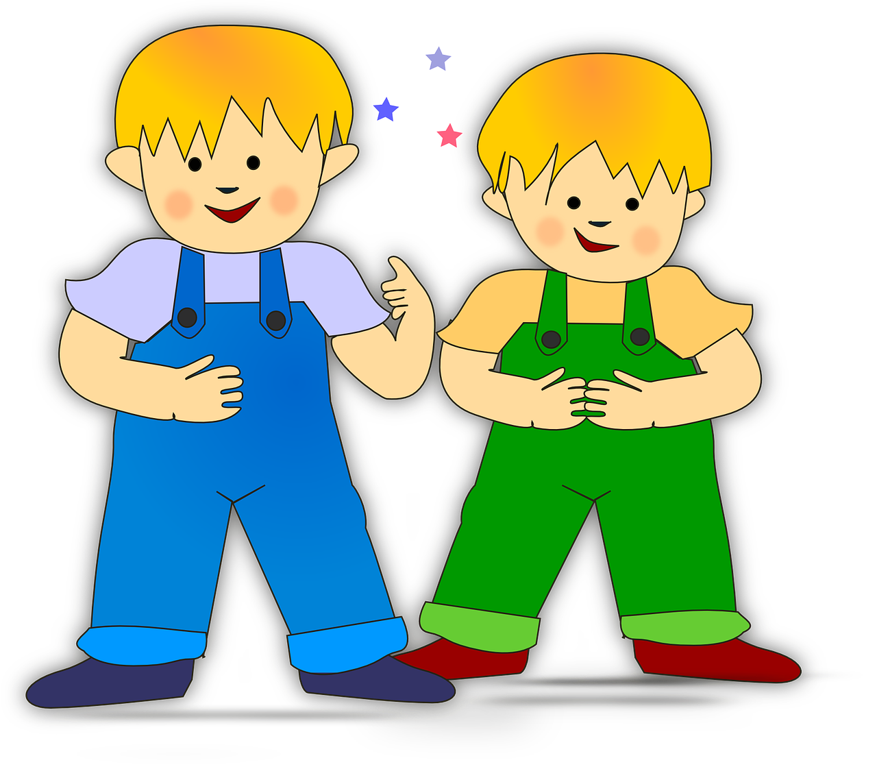 멜방 바지를 입은 두명의 소년