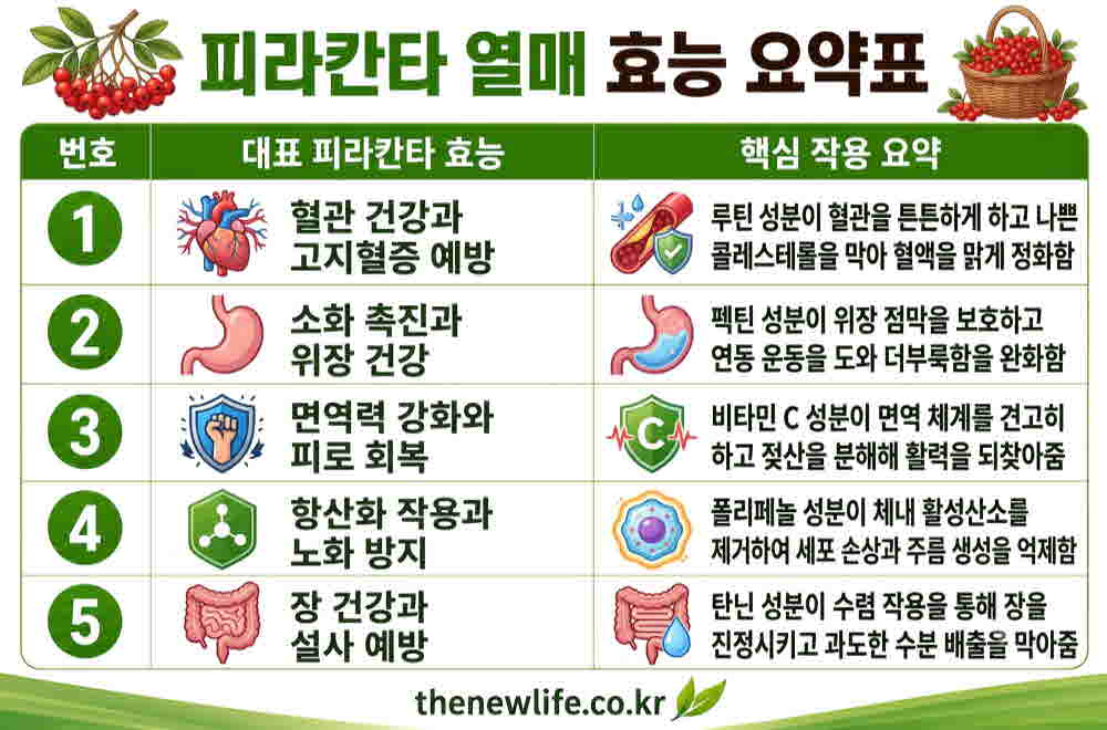 피라칸타 열매 효능 요약표