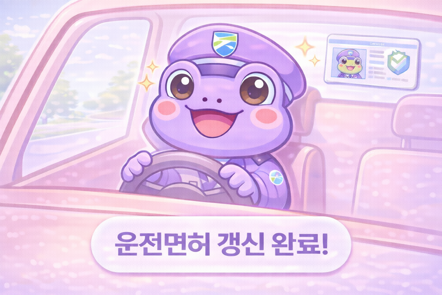 운전면허증 갱신에 성공한 사진 운전중인 캐릭터