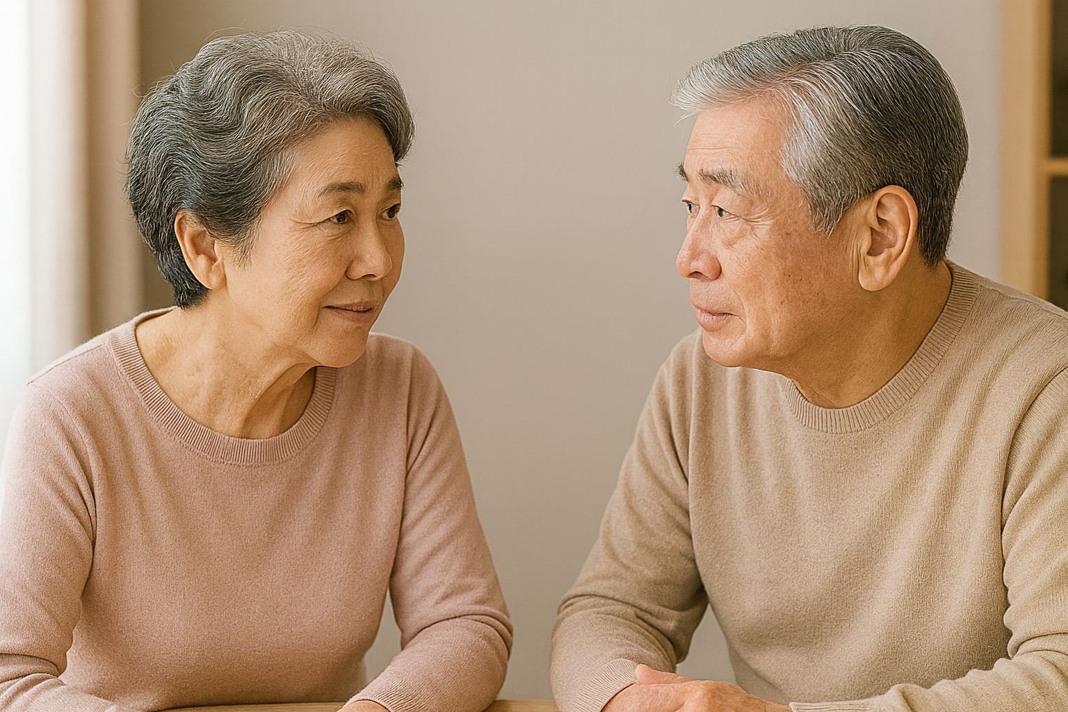 차분히 대화를 하는 부부