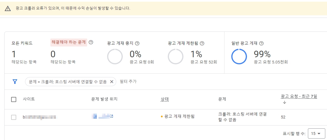 광고 크롤러 오류 URL 확인