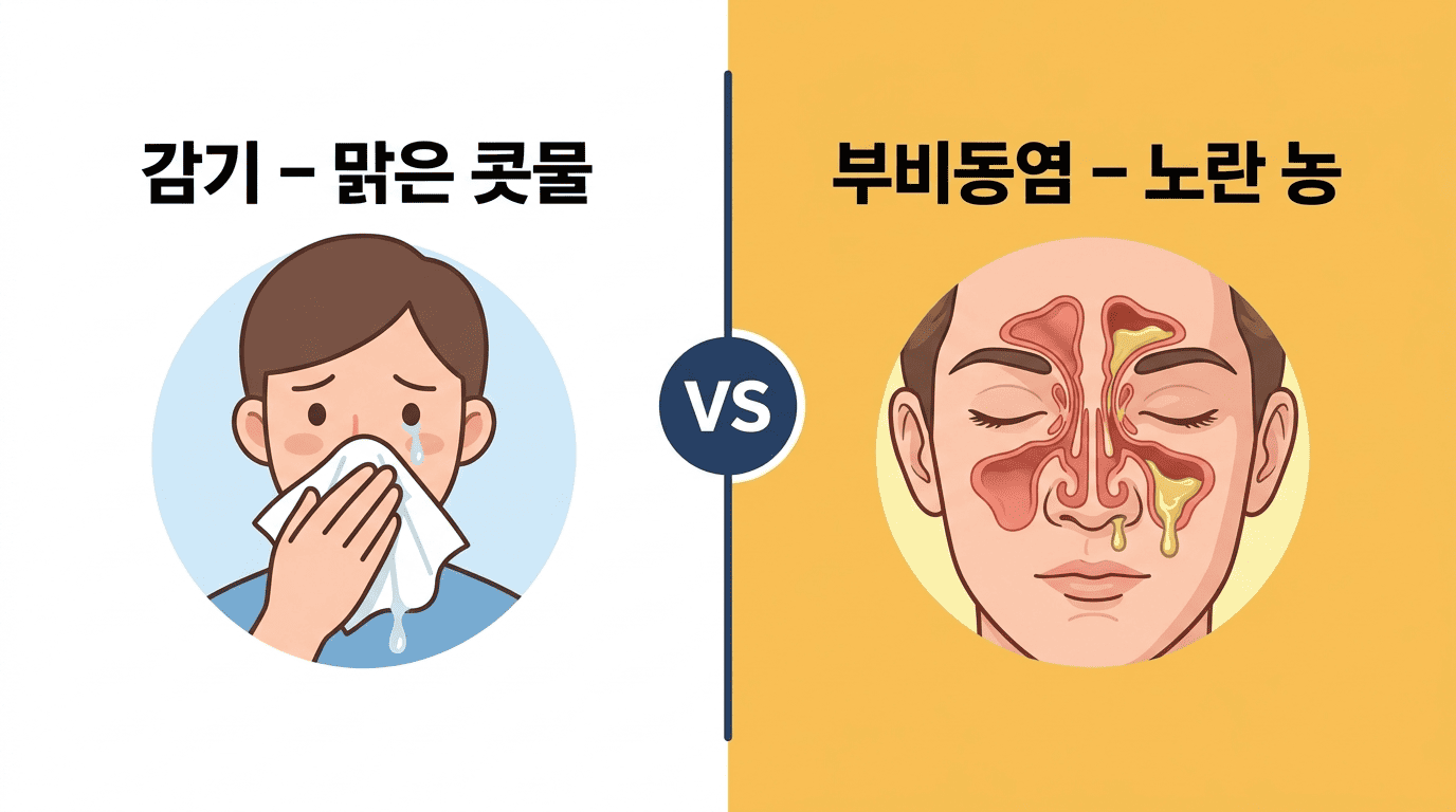 감기 콧물과 부비동염 농의 차이