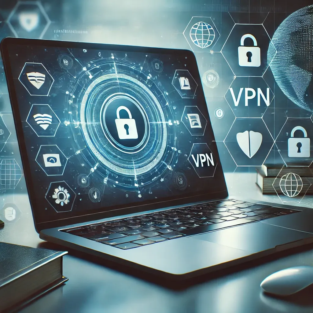 vpn 보안 인터페이스와 자물쇠 아이콘이 보이는 노트북