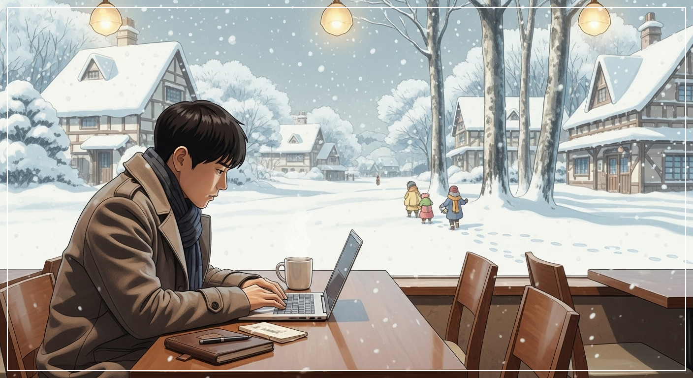 혼자 여행을 준비하는 여행자의 카페 풍경