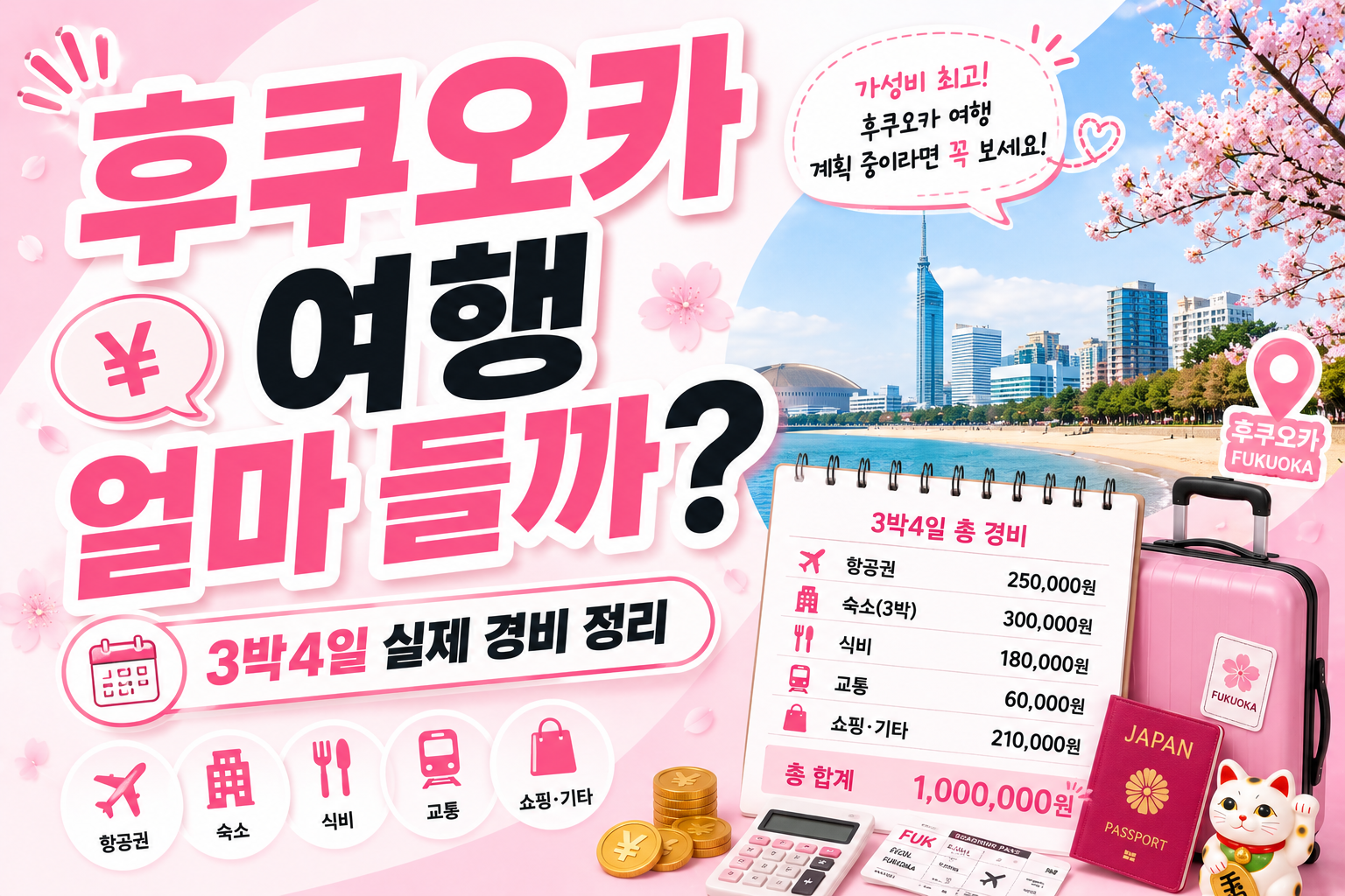 후쿠오카 3박4일 여행 경비 총정리 2026, 항공권·숙소·식비까지 얼마 들까?