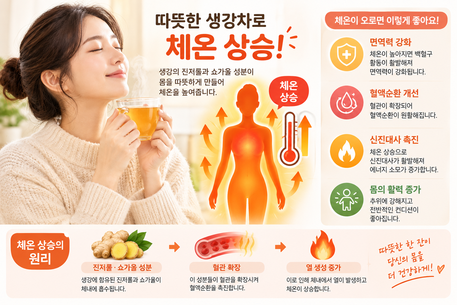 강차 효능 진저롤 쇼가올 성분 가열 조리 시 체온 상승 및 면역력 강화 원리