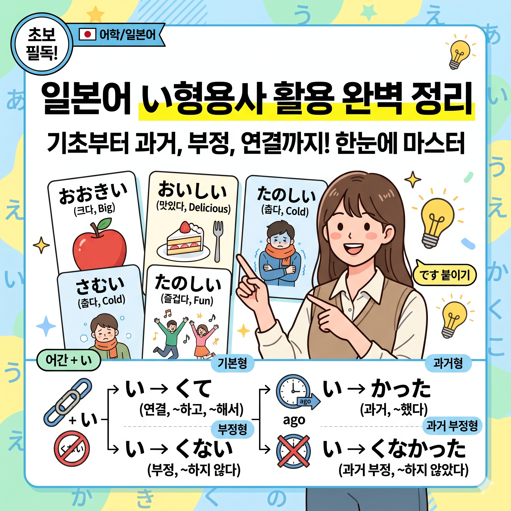 일본어 이형용사 활용법 총정리: 과거형부터 부정형까지 한 번에 마스터하기