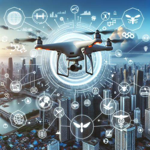 ```json
{
"alt": "드론 산업의 성장과 기술 발전을 나타내는 그래프와 드론 이미지"
}
```