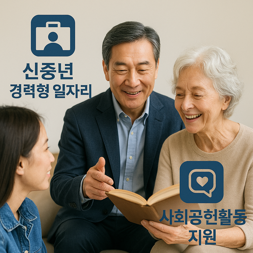 신중년 사회공헌활동에 참여하여 보람을 느끼는 중년 남녀