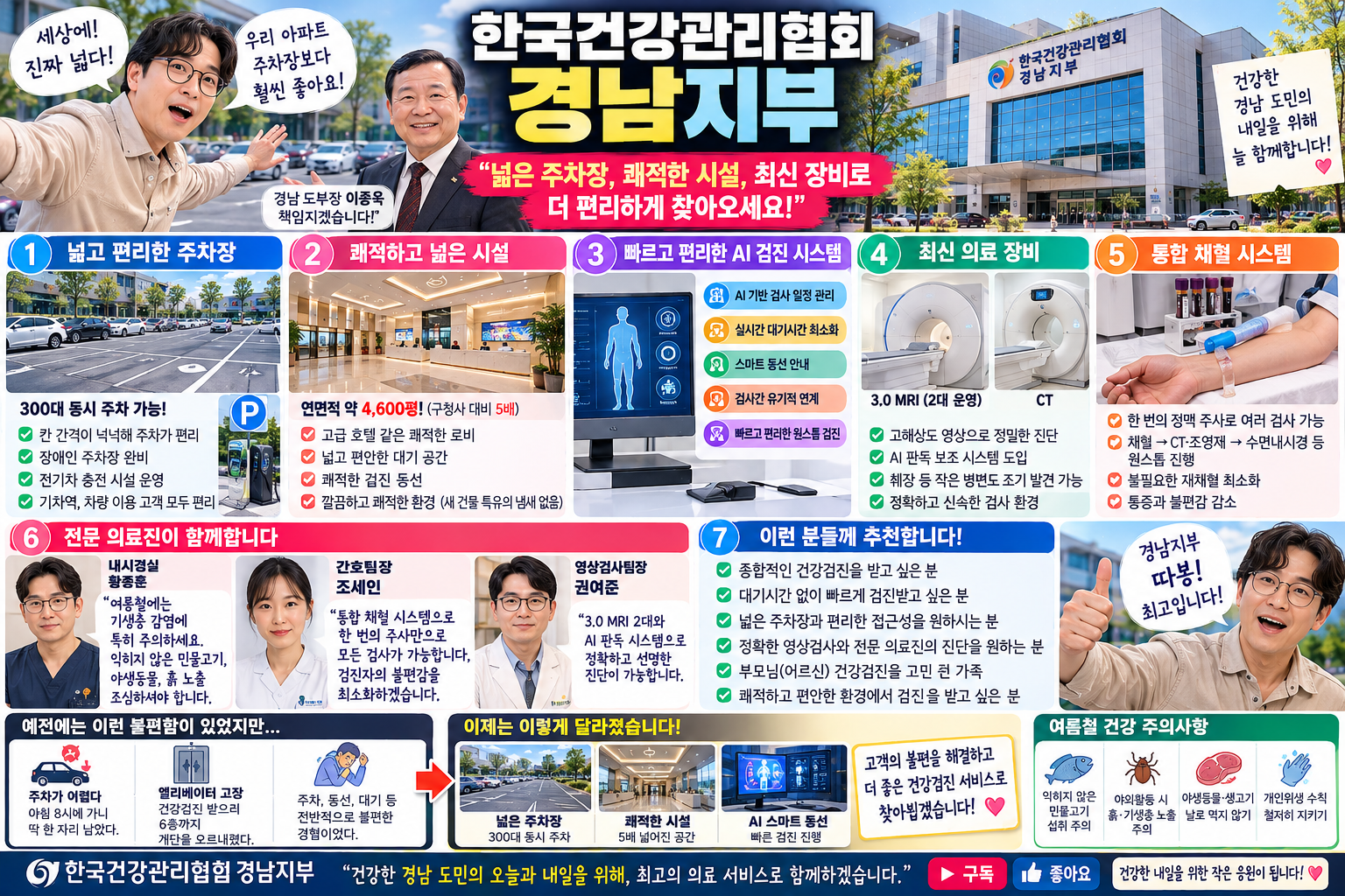 한국건강관리협회 경남지부 신청사 (원스톱 주사, AI 검진 시스템, 백일해)