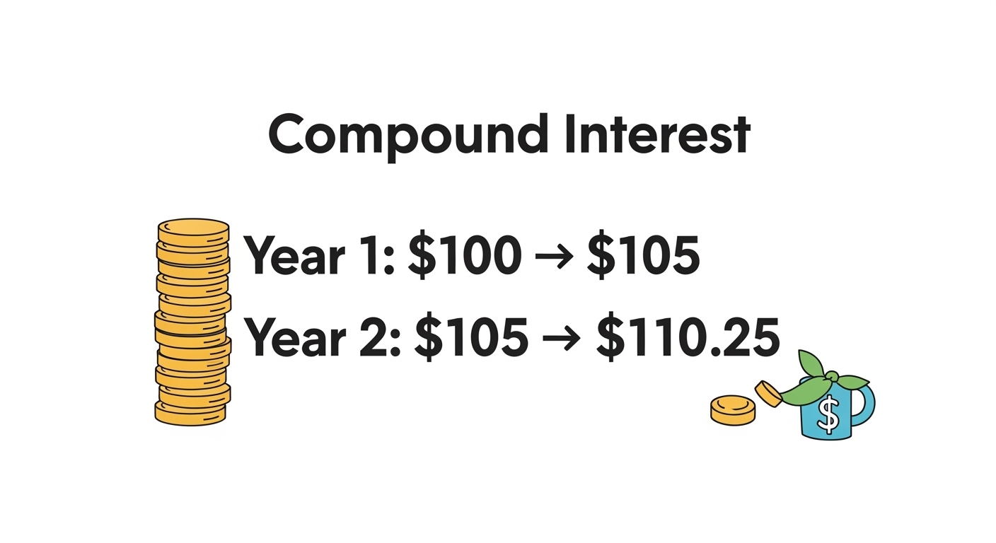 A detailed infographic or chart showing the concept of dividend reinvestment and compound interest. Visually represent a small initial investment growing into a significant sum over time with blue and green lines on a clean white background. Modern, minimalist style.