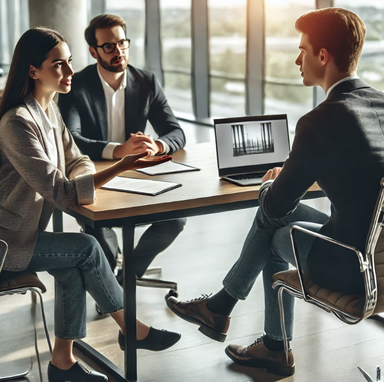 프리랜서가 포트폴리오를 보여주면서 연봉협상 하는 장면