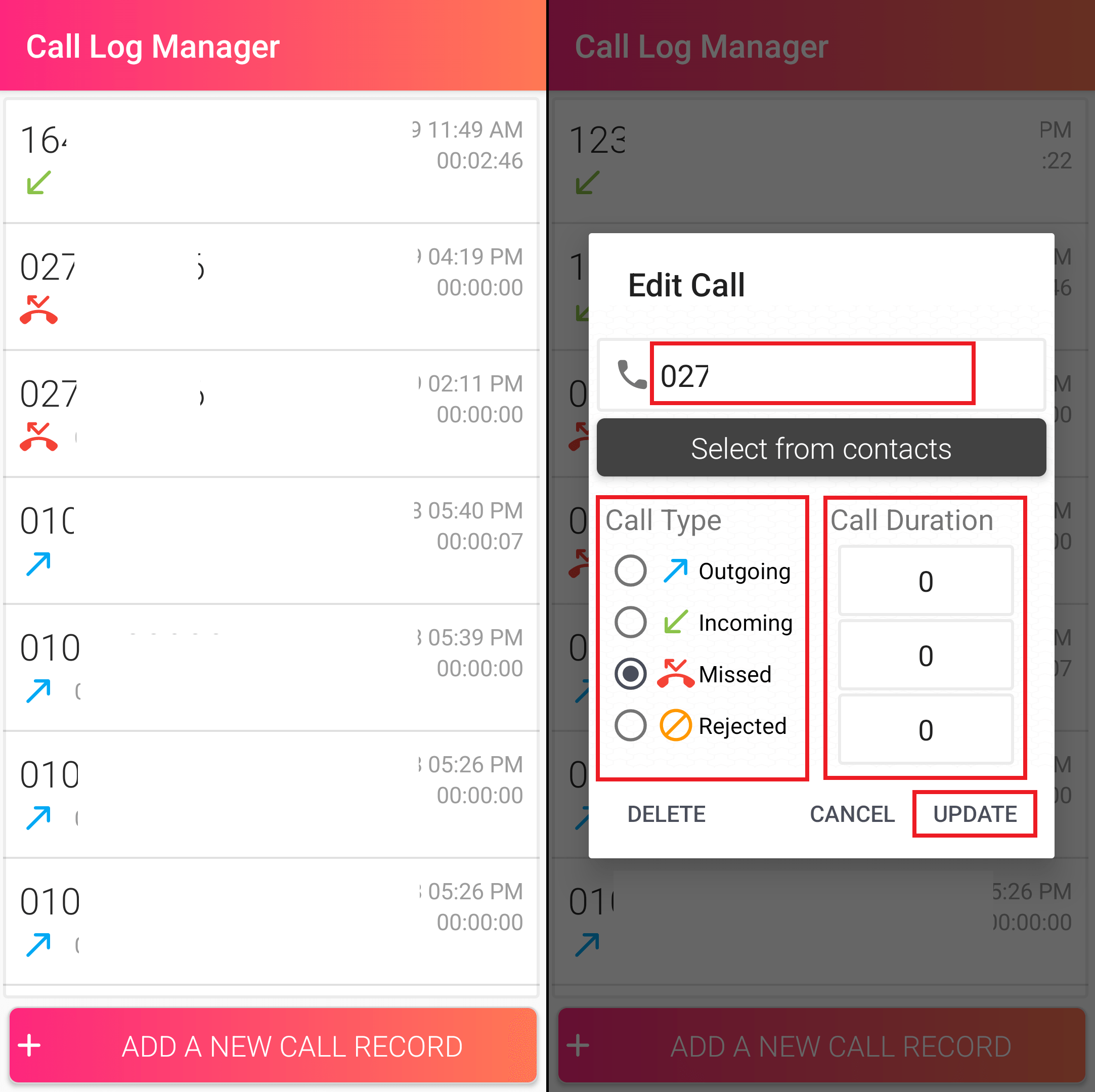 통화기록 수정 방법