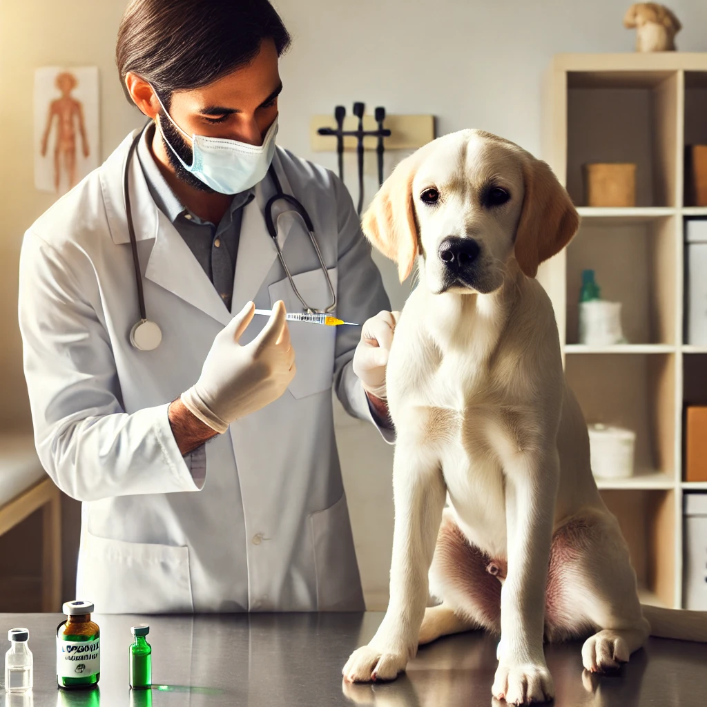 강아지를 위한 렙토스피라증 예방 수칙 인포그래픽: 백신 접종, 깨끗한 물 제공, 오염 지역 피하기, 위생 관리