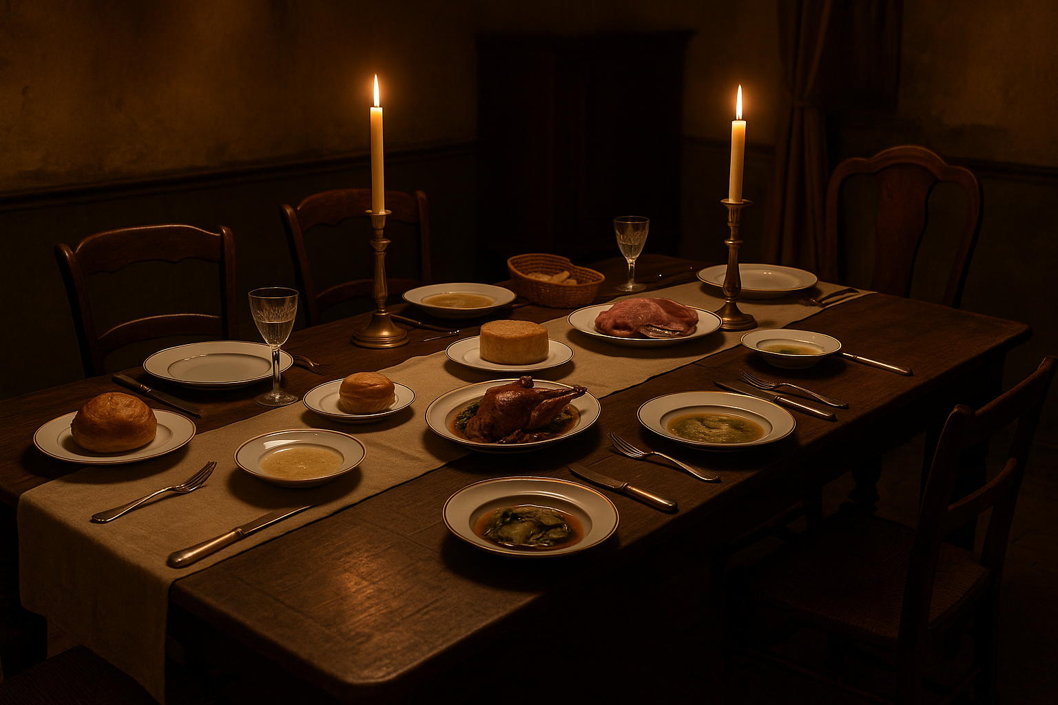 유럽 시골 마을 분위기의 고풍스러운 식탁