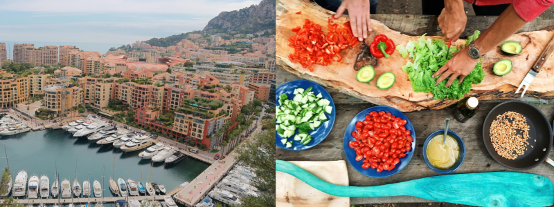 지중해 모나코의 항구와 건강식재료 이미지