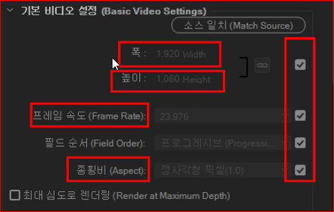기본 비디오 설정 옵션