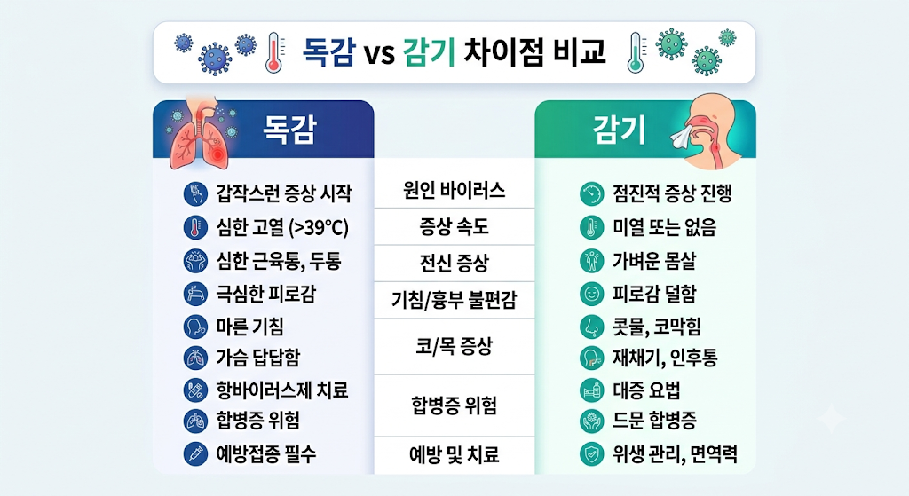 독감과 감기의 차이점 비교