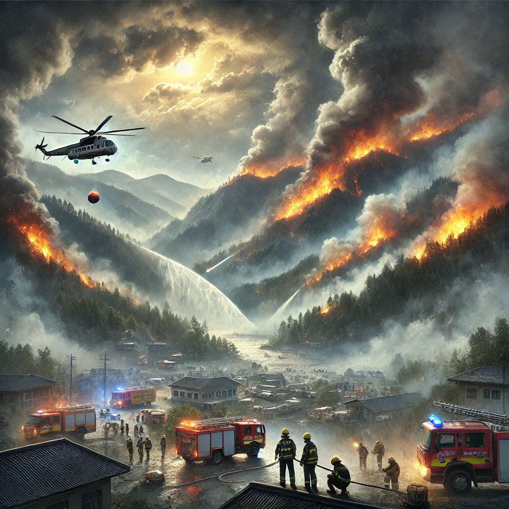 산불을 진화하고 있는 이미지