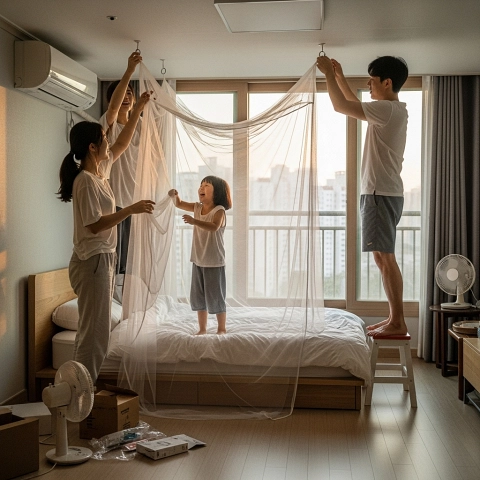 가정에서도 모기장 설치로 일본뇌염 예방이 가능합니다