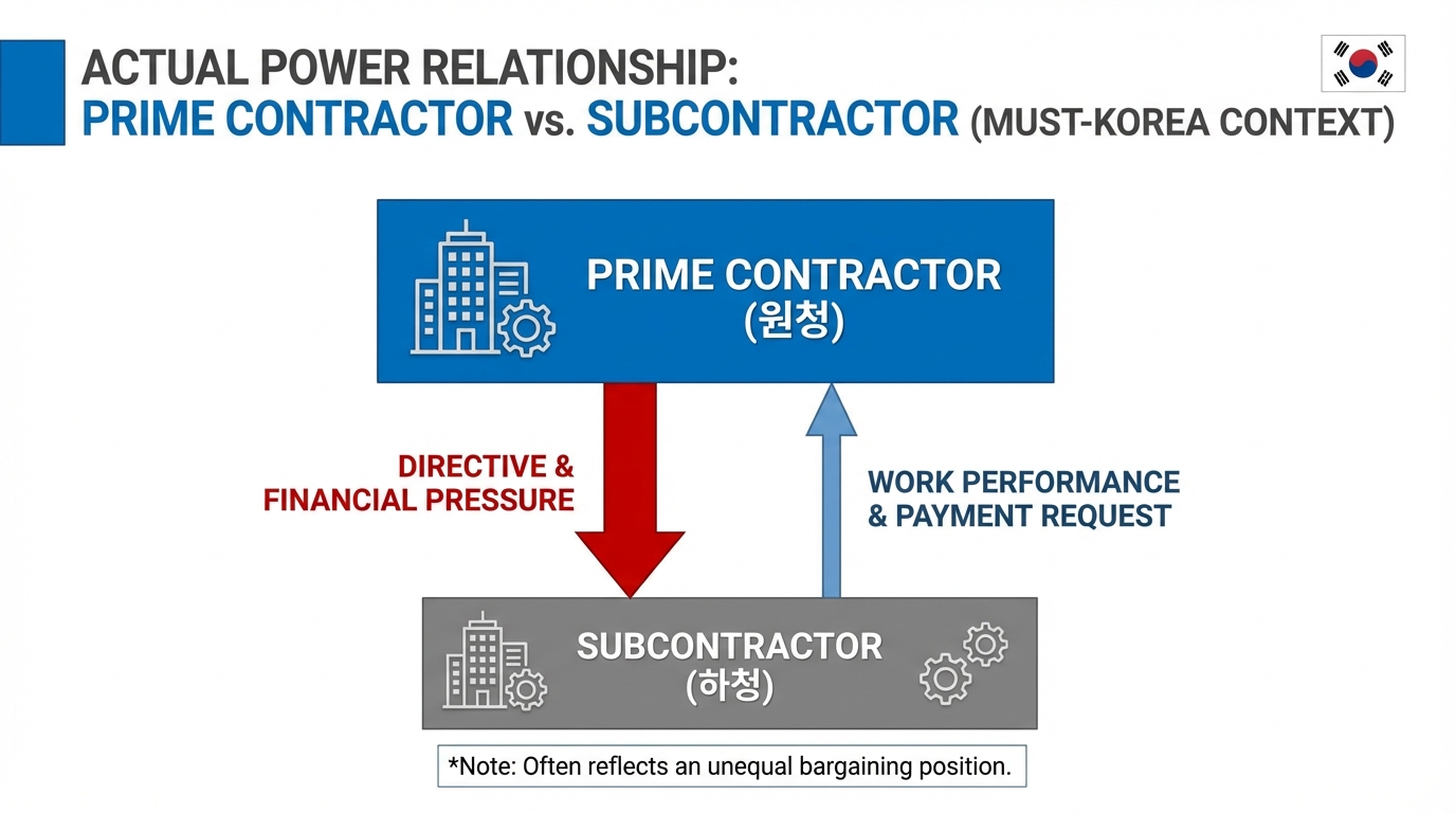 원청과 하청 간의 실질적 지배력 관계를 보여주는 다이어그램