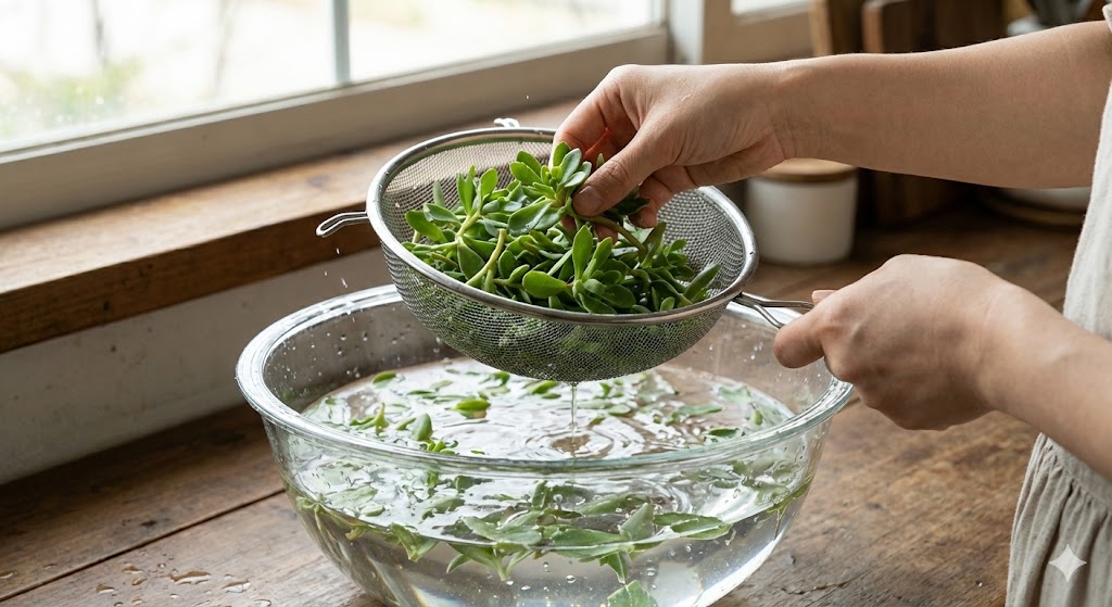 풋내를 방지하고 돌나물을 싱싱하게 손질하는 세척 방법