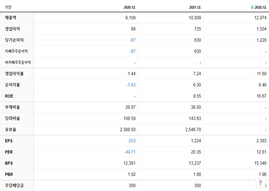 대덕전자 재무제표